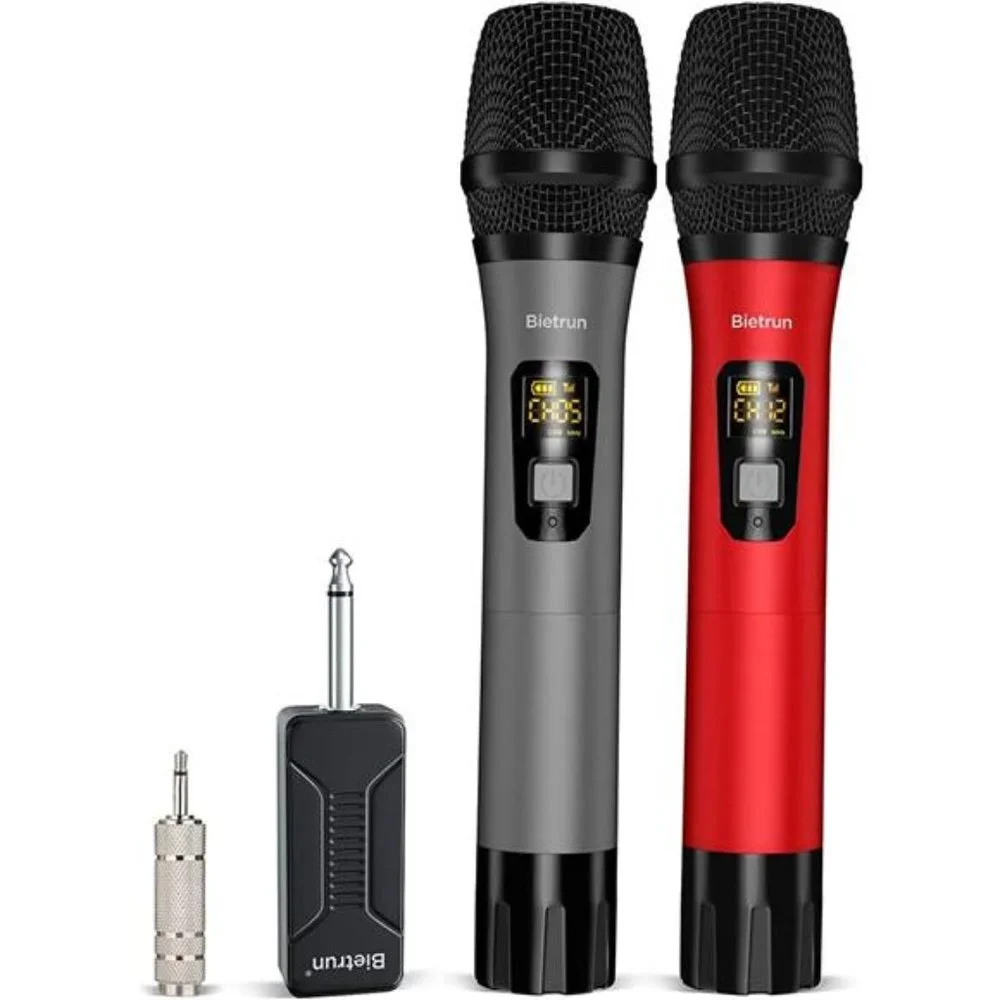 Wireless Microphone, Bietrun UHF Metal Dual Handheld Cordless Dynamic Mic System